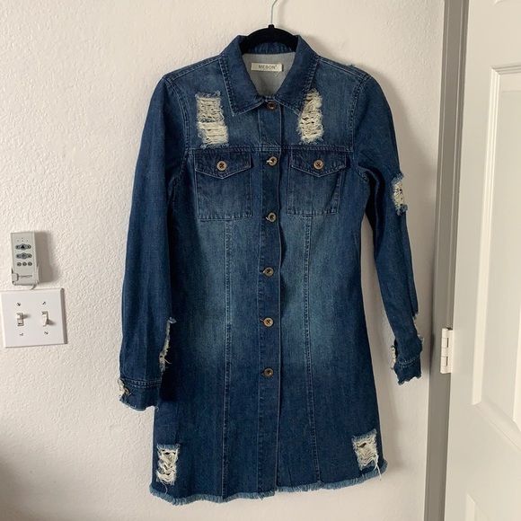 Mebon by Machine Jeans Ripped / Distressed Denim Shirt Dress - Picture 2 of 11
